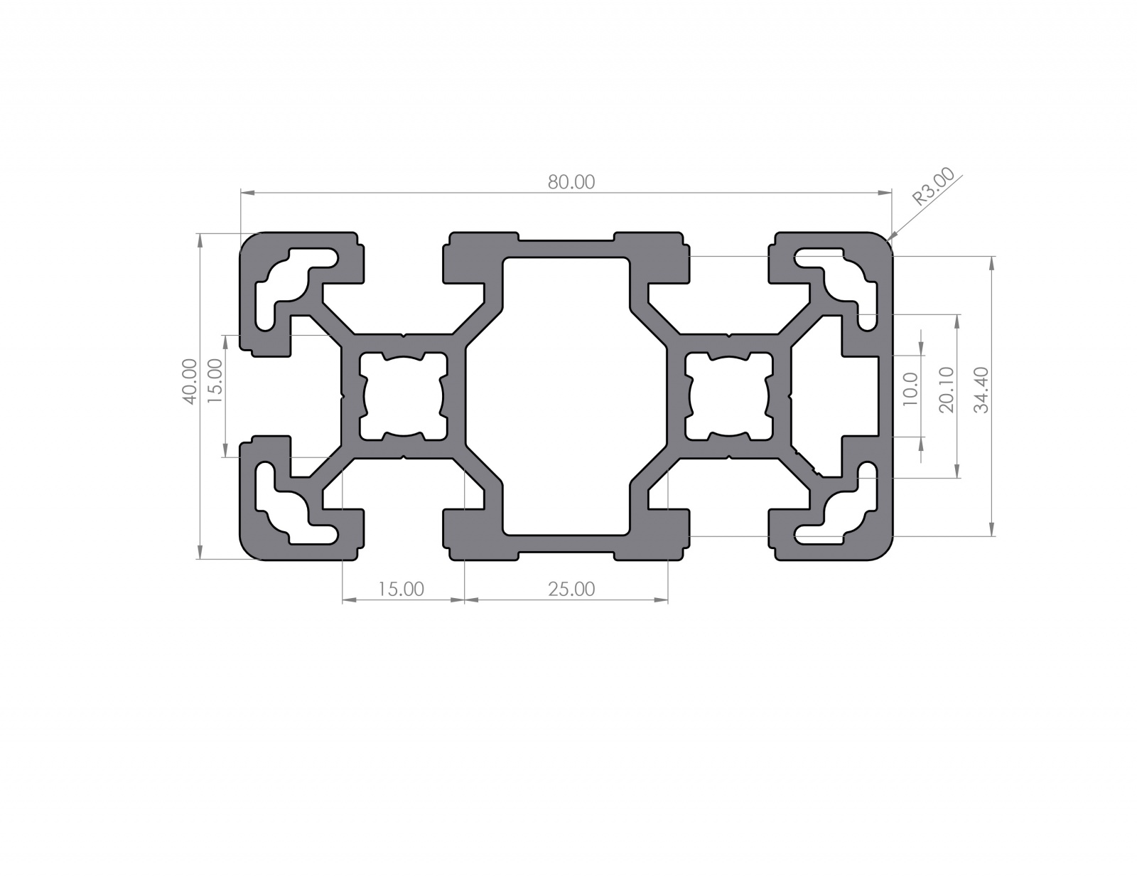 Aluminum profile 80x40 groove 10 B-type 1N